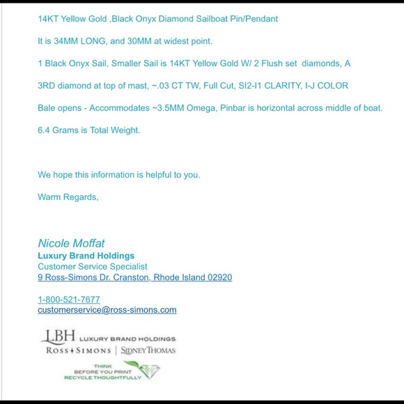 Black Onyx & 14KT Gold Sailboat Pin/Pendant - Picture 10 of 10